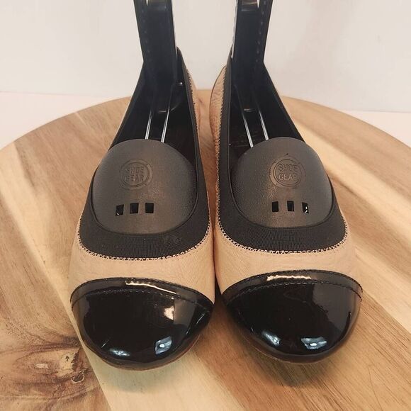 Tory Burch Bridgette Honeywheat Black Leather Quilted Cap Toe Ballet Flats 6 M - Picture 3 of 10